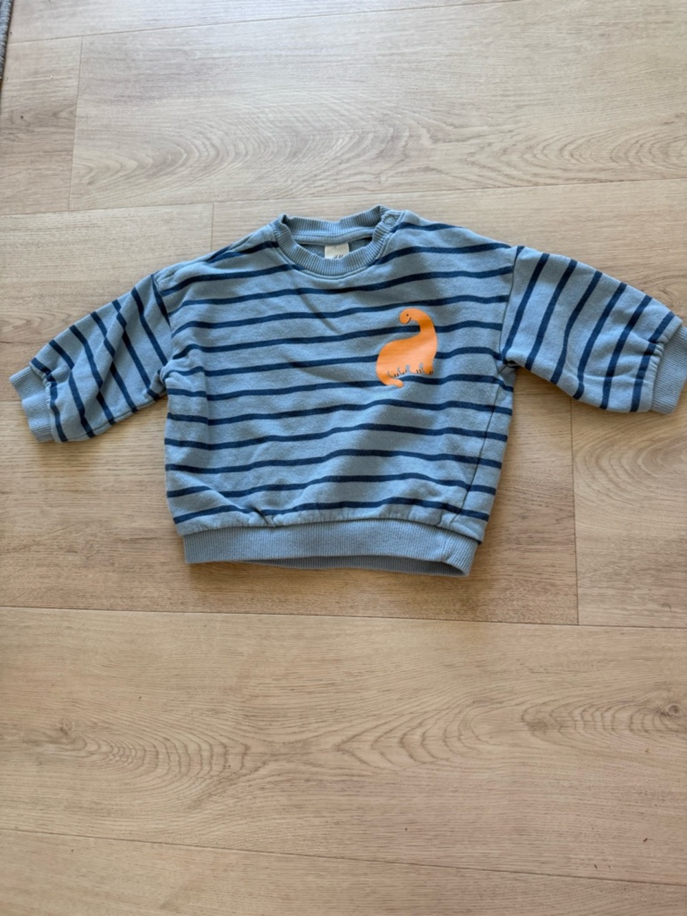6-9M Baby H&M Blue Stripe Sweatshirt with Orange Dino Graphic